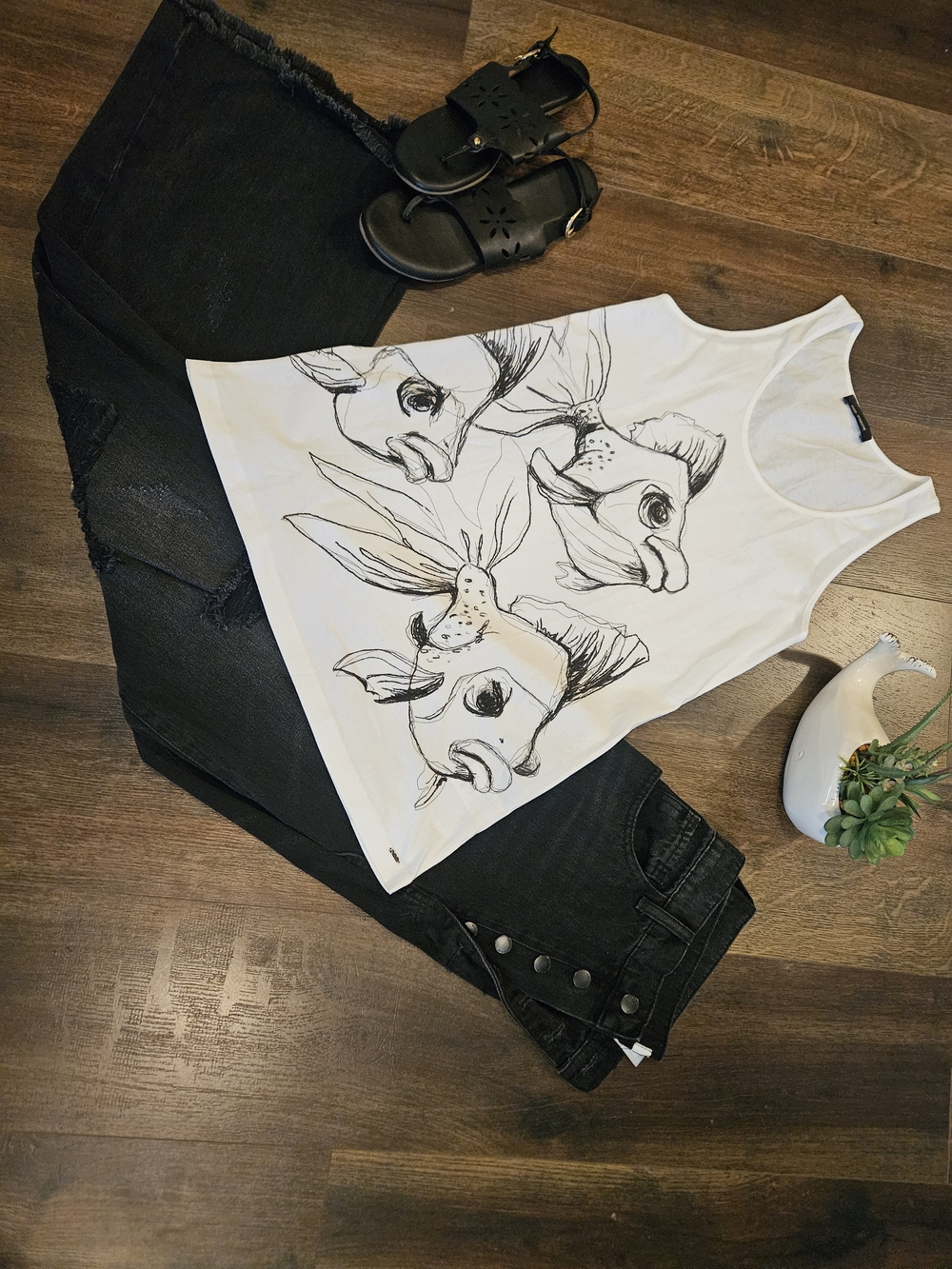 White Floral Graphic Tank Top